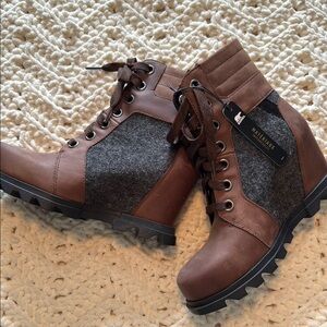 Women's Brown and Gray Wedge Boots